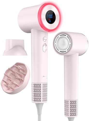Diffuser Hair Dryer, High Speed Fast Drying Hair Dryers, Negative Ionic Professional Blow Dryer with 110000 RPM Brushless Motor, Lightweight Low Noise Thermo-Control Hairdryer, Travel with Nozzle