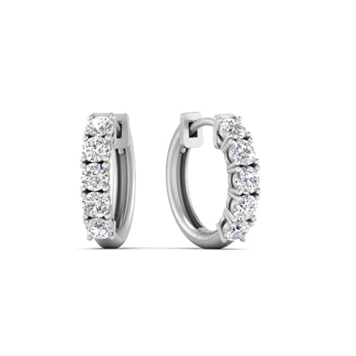 1/2 To 1 Carat Round Cut Five Stone Lab Grown Diamond Hoop Huggie Earrings For Women Sterling Silver/14K Gold (E-H Color, VS1 Clarity, 0.50-1 Ctw)