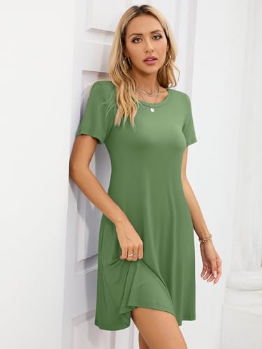 Image of KORSIS Summer Women's Dress Casual T-Shirt Short Sleeve Dresses Swing Flowy Beach Vacation Work Sundress with Pockets