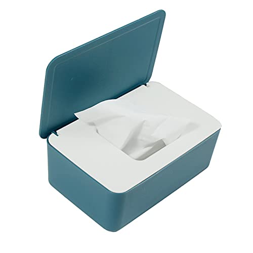 IWELAI Diaper Wipes Dispenser Wipes Holder with Moisture Seal Lid Wipes Tissue Case Keep Wipes Fresh - Easy Open & Close Wipe Container (Blue)