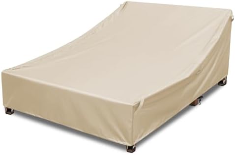 Outdoor Double Chaise Lounge Chair Cover Waterproof, 100% 600D Oxford Fabric Tear-resistant and Windproof All-season Weatherproof Protection for Patio Furniture Lounge Chair/Sunbed Daybed (Beige)