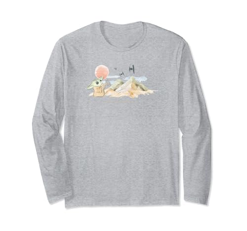 T-shirt Grogu manches longues coton anti-déformation imprimé Star Wars durable