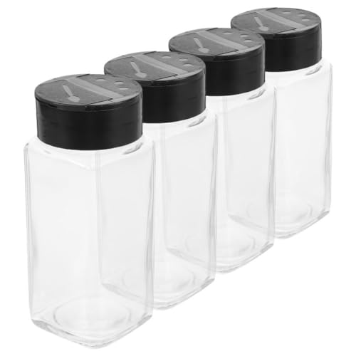 MOLUCKFU 4Pcs Glass Spice Jars with Shaker Lids Clear Seasoning Containers with Adjustable Pour Holes Stainless Steel Lids Labels Funnel for Kitchen Cabinet Storage and Organization