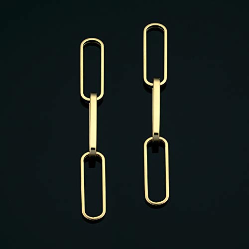 14K Yellow Gold Paper Clip Link Chain Drop Earrings (1.7 Inches Long) #TOP1