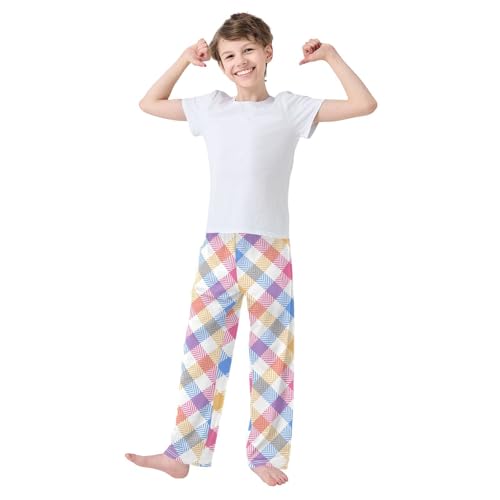 ZZKKO Check Blue Pink Yellow Boys Pants for Kids Jogger Pants with Pockets S-XL2