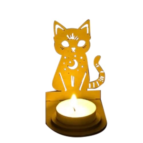 Porta-velas com design de esqueleto de gato – suporte para velas de Halloween com sombra de gato | sombra de gato fundida na parede, centro de mesa assustador para sala de estudo, secretária