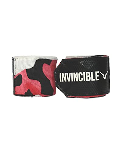 Image of INVINCIBLE Nylon Mexican Style Semi-Stretch Hand Wraps (Pink Camo, 3.75 Meter)