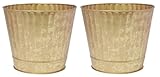 Hosley Metal Planters Pack of 2, Ideal Farmhouse Decor for Floral Arrangements Weddings, Gift Special Events Parties Outdoor Planters Gold 7' Dia x 6' H