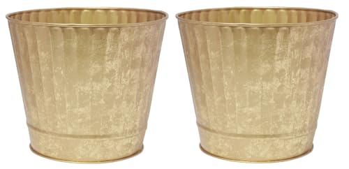 Hosley Metal Planters Pack of 2, Ideal Farmhouse Decor for Floral Arrangements Weddings, Gift Special Events Parties Outdoor Planters Gold 7
