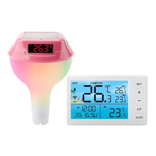 LEDデジタルゲージ付きインテリジェントソーラープール温度計 正確安全(Pink digital display)