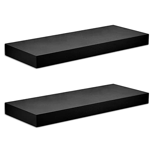 WELLAND Set of 2 Floating Shelves Wall Mounted Shelf, for Home Decor with 8" Deep (Black, 24 inch) - Thumbnail 7
