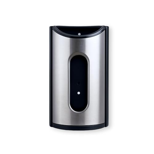 Rankomu Dispensador de bolsas de plástico de acero inoxidable para cocina, práctico soporte de almacenamiento y organizador de acero inoxidable 430, montaje en pared o armario, ahorra espacio, soporta