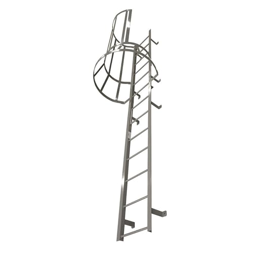Cotterman - M19SC L9 C1 - COTTERMAN Fixed Ladder with Safety Cage: 18 ft 3 in, 18 ft Top Step Ht, 19 Steps, 26 in