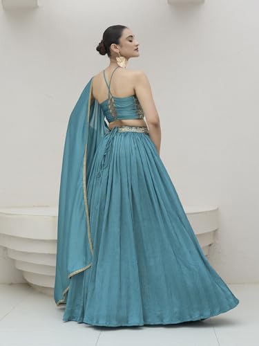 Image of PURVAJA Women's Silk Semi-Stitched Lehenga choli