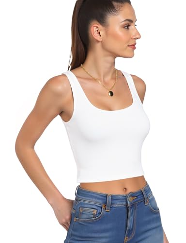 AURUZA Crop Tops for Women, Womens Double Lined Tank Tops U-Neck Basic Workout Tank Tops Woman Sleeveless Shirt Going Out Top4