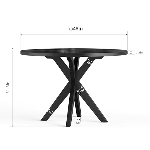 Image of Solid Wood Round Dining Table for 4-6, Wooden Intersecting Pedestal Base, Rustic Round Dining Room Table for Home Dining Room, Kitchen, Living Room