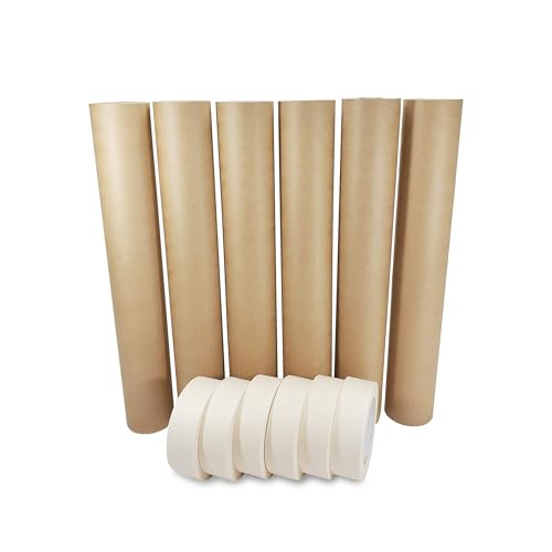 IDL Packaging 18" x 60 Yards Brown Masking Paper Set with Tape (6 Rolls)