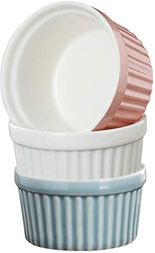 YZJSSL Souffle Dish Ceramic Baking Ramekin Creme Brulee Dishes for Oven with High Temperature Resistance, Steamed Egg Tableware Pudding Cup,3pcs