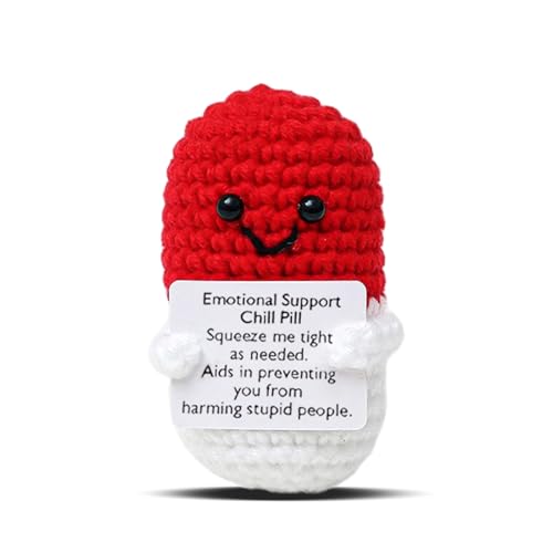 Image of Cute Red Pill Crochet,Positive Capsule Knitted with Inspirational Card,CNA Nurse Appreciation Keepsake for Doctors, Pharmacists, RN, LPN, Healthcare Heroes, Office Decor & Party Favor