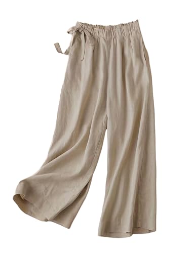 SOLY HUX Women's Wide Leg Pants Elastic Waist Bowknot Baggy Casual Long Trousers