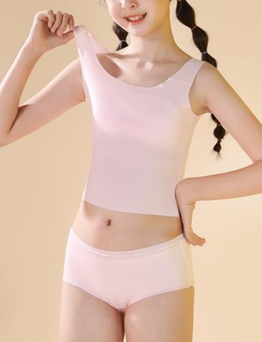 Image of FEOYA Teen Girls Camisole Training Cotton Bra Round Neck Tank Top with Shelf Bra 2 /3 Pack