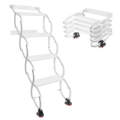 Wall Mounted Retractable Folding Stair, 4-Step Attic Ladder with Anti-Slip Texture, Heavy Duty Foldable Stairs for Home Garage, 16.5" L x 15" W Folded (White)
