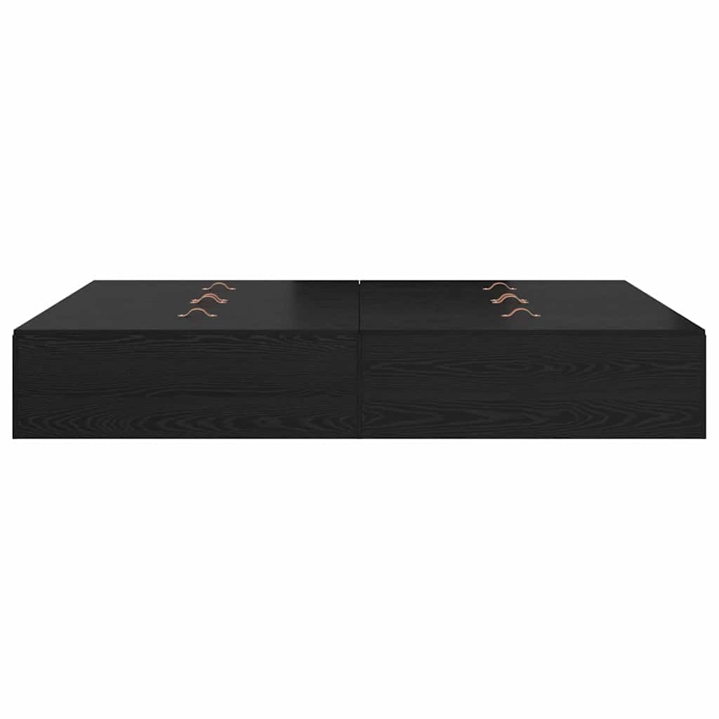 160x200 cm Solid Oak Storage Bed Frame with 8 Drawers, Black | Platform design requires no box spring, providing ample under-bed space for bedroom organization.