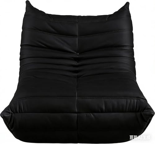 DUXMM Sillón Togo Fireside, puf para Adultos, con Funda de Ante en Blanco Antiguo y Gris Claro, para salón, Dormitorio y Oficina Black