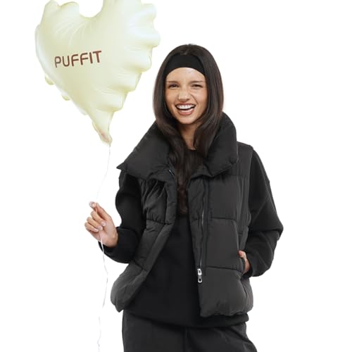 PUFFIT Women Puffer Vest, Oversized Sleeveless Cropped Winter Vests Outerwear, Versatile Padded Warm Puffy Gilet Trendy2