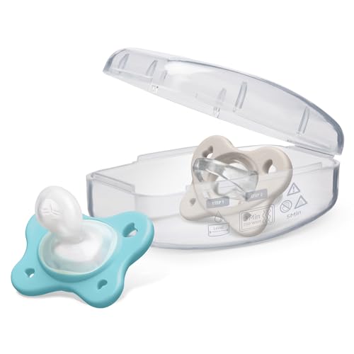 Image of Chicco PhysioForma Dual Soft Orthodontic Pacifier, 6-16m | 100% Soft Silicone | Supports Breathing & Oral Development | One-Piece Design | Flex-Shield | Sterilizing Case | BPA Free | Grey /Rose, 2pk