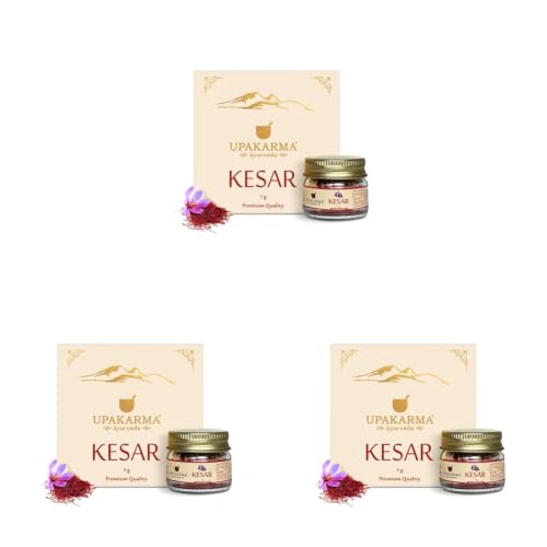 Image of UPAKARMA Kashmiri Kesar Saffron Original 1gram - Premium A+++ Grade in Gift Box, 100% Pure, Handpicked for Flavor & Aroma, Ideal for Cooking & Sweets - Pack of 3