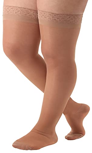 Dress Compression Stockings Women 15-20 mmhg with Silicone Border - Compression Thigh High Stockings Women 15-20mmHg Improving Blood Circulation - Made in USA by Absolute Support - Beige, 2X-Large