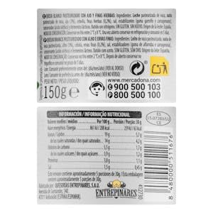 Mousse de queso de vaca con ajo y finas hierbas Hacendado Tarrina 150 g Pack 2