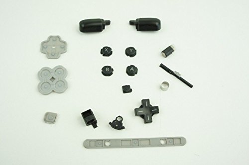 AWCHIP Complete Black Button Set Rubber Pad hinge parts Lock Axle Shaft Hinge Barrel For Nintendo 3DS XL