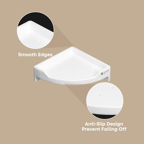 Image of Qbath 9 Inch Ceramic Corner Bathroom Shelf - Black |Wall-Mounted Black Ceramic Rack with Drainage Holes|Space-Saving Corner Shelf for Shampoo, Soap & Toiletries|Water-Resistant & Easy to Clean