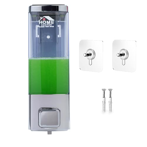 Image of Adhesive Wall-Mounted 350ml Chrome Liquid Dispenser - No-Drill Install - ABS Plastic for Soap Shampoo Conditioner Hand Wash Gel Sanitizer - Bathroom Kitchen Sink Basin (Single Pack)