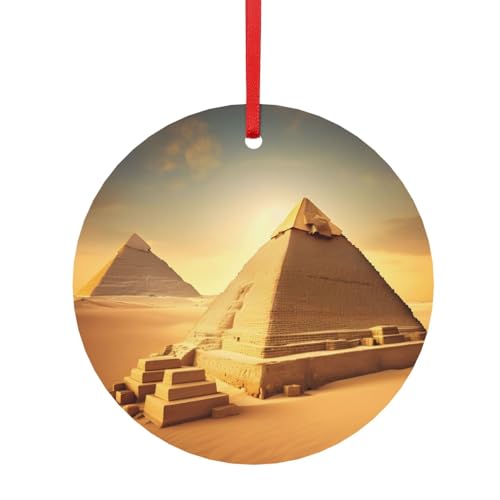 Piramide egiziana nel deserto in metallo, piramide egiziana nel deserto, decorazione natalizia per albero di Natale, ciondoli con nastro, dimensioni assortite (S, L)