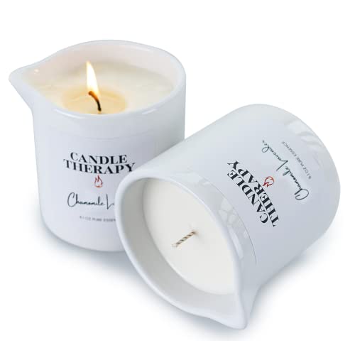 Candle Therapy Massage Oil Candles With Spout, 8.1 Oz Natural Skin Care Products - Massage Lotion Candle For Self Care - Spa Stuff - Body Candle - Low Temp Romantic Candles - (Lavender Chamomile) #TOP5