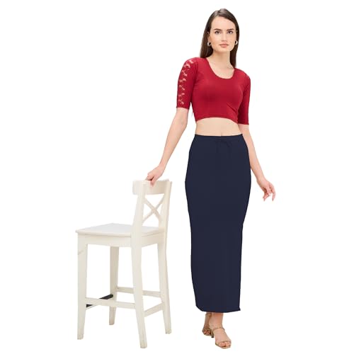 Image of DESI GIRL Cotton Lycra Stretchable Saree Shapewear Petticoat with Drawstring for Women | Fishcut Saree Petticoat with Side Slit for Easy Movement | Saree Shaper | Long inskirt