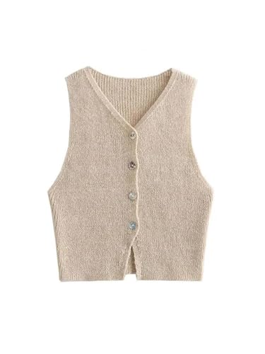 Women Front Button Knit Vest Sweater Vintage V Neck Sleeveless Female Waistcoat2