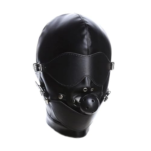 PU leather Full Cover Hood Mask Zippered Opened Mouth Show Eyes Face Mask Adjustable Lace-up Halloween Cosplay Costume Punk Hood Headgear Fancy Dress Costume for Couple Games Carnival Night Club