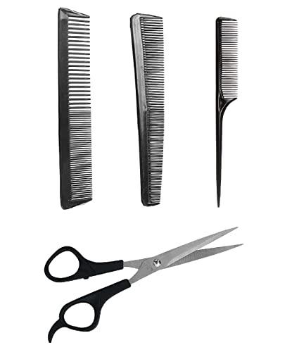 VEDETIC® Juego de 3 peines para colorear y tijeras de corte de pelo (3 cepillos de pelo + tijeras)