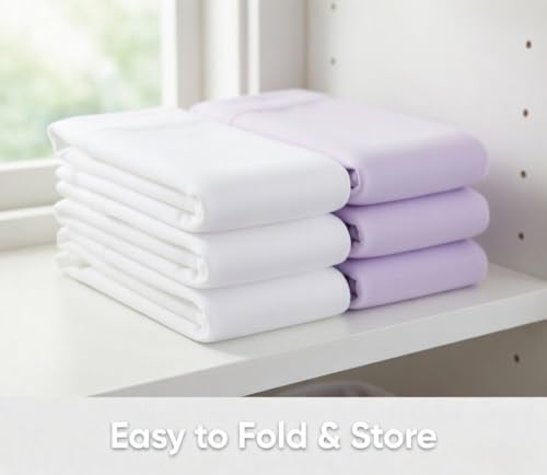 Image of Everyday Kids 2-Pack Fitted Crib Sheets, 100% Soft Breathable Microfiber Baby Sheet, Fits Standard Size Crib Mattress 28in x 52in, White Nursery Sheet and Lavender Nursery Sheet