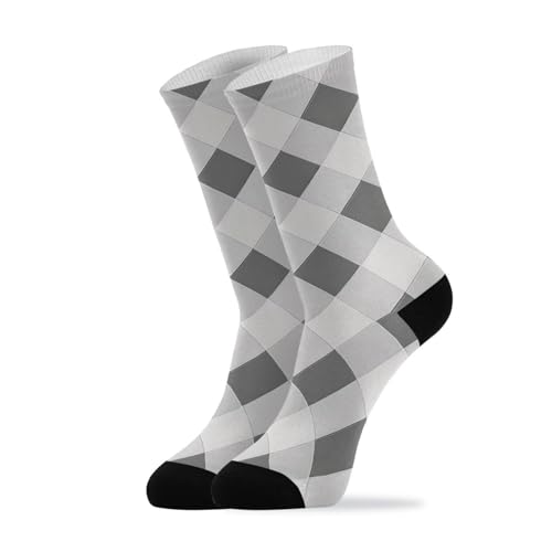 SyXIOP Gray Plaid Checkered Fashion womens crew sock running casual wicking mens tube socks (2-Pair)