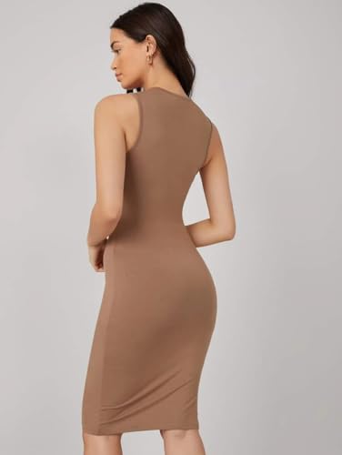 Image of Bodycon Round Neck Rib Knit Knee Lenght Dress Stretchable Fabric | D3