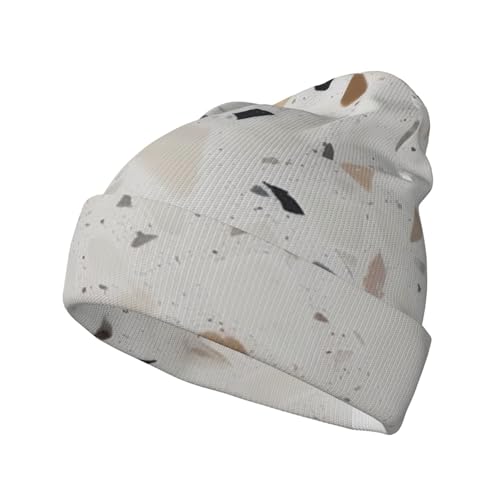 Gorro de terrazo Blanco para Hombre y Mujer, Gorro de Punto, Gorro de Invierno, Gorro con puños, Gorro de Calavera para Uso Diario, Gorro con Reloj