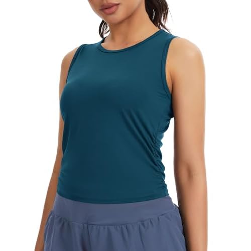 THE GYM PEOPLE Women’s Ruched Tank Tops Slim Fit Breathable Soft Basic Running Yoga Sleeveless Workout Shirts