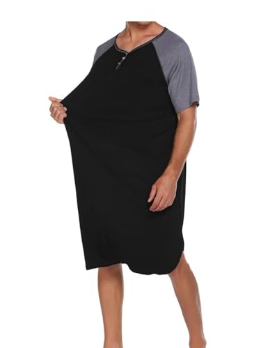 Men's Night Shirts for Sleeping Henley Neck Nightshirt Short Sleeve Big and Tall Loose Kaftan Night Shirts Sleepwear2
