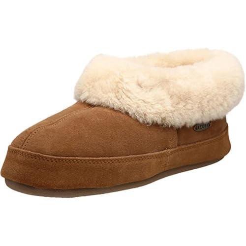 Acorn Women's Sheepskin Indoor/Outdoor Bootie Slippers - Genuine Suede, Memory Foam, Moisture-Wicking & Non-Slip House Shoes, Walnut, 10 by Acorn - Used condition - US$23.58