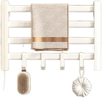 Towel Warmers Punch-Free Aluminum Heated Towel Rack Hotel Intelligent Electric Towel Rack with Hook Bathroom Accessories (White R160 Left)